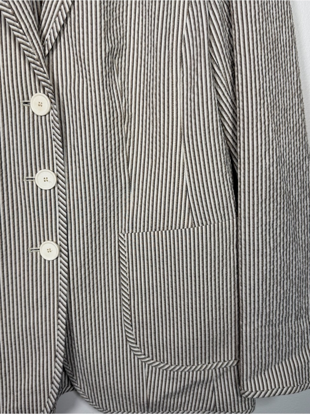 Akris Punto Seersucker Stripe Suit Set Blazer Pants Cotton Stretch US 6 Cream - Picture 5 of 12